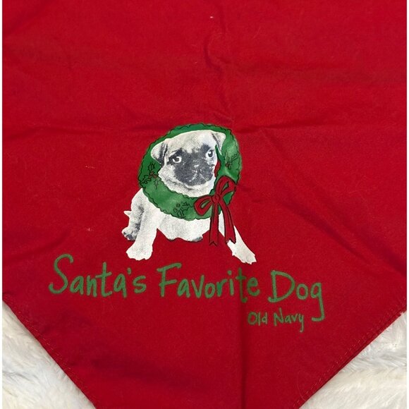 Old Navy Christmas Holiday Santa's Favorite Dog PUG Dog Red Bandana ONE SIZE - Picture 2 of 11